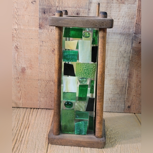 Green and White Mosaic Colorful Candle Holder